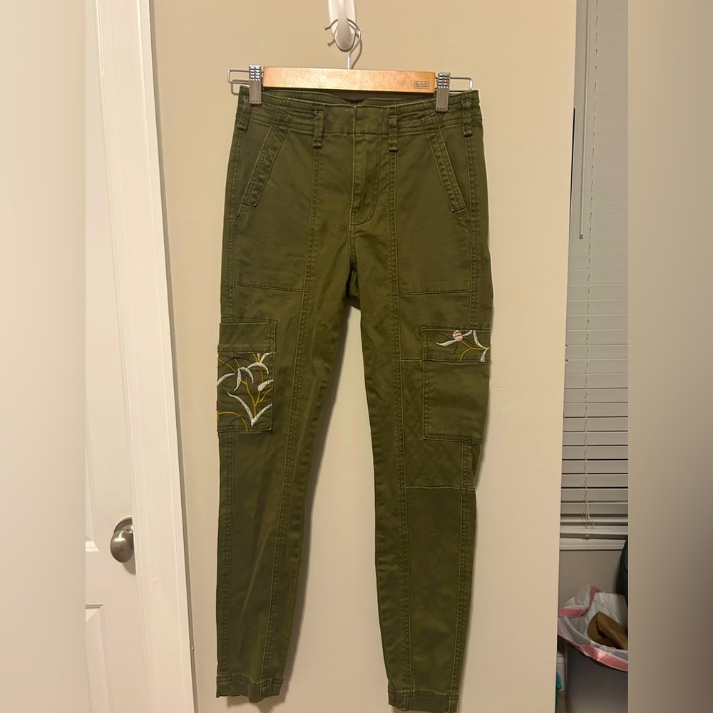 Anthropologie Austen Embroidered Utility Pants green